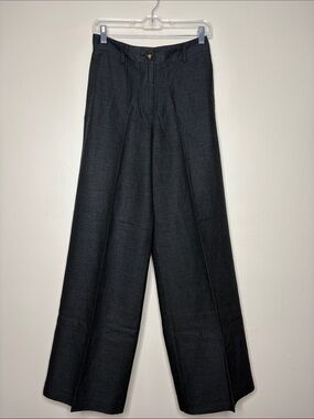 M&S Marks & Spencer Linen Viscose Blend Wide Leg Trousers Black UK 8 / US 4